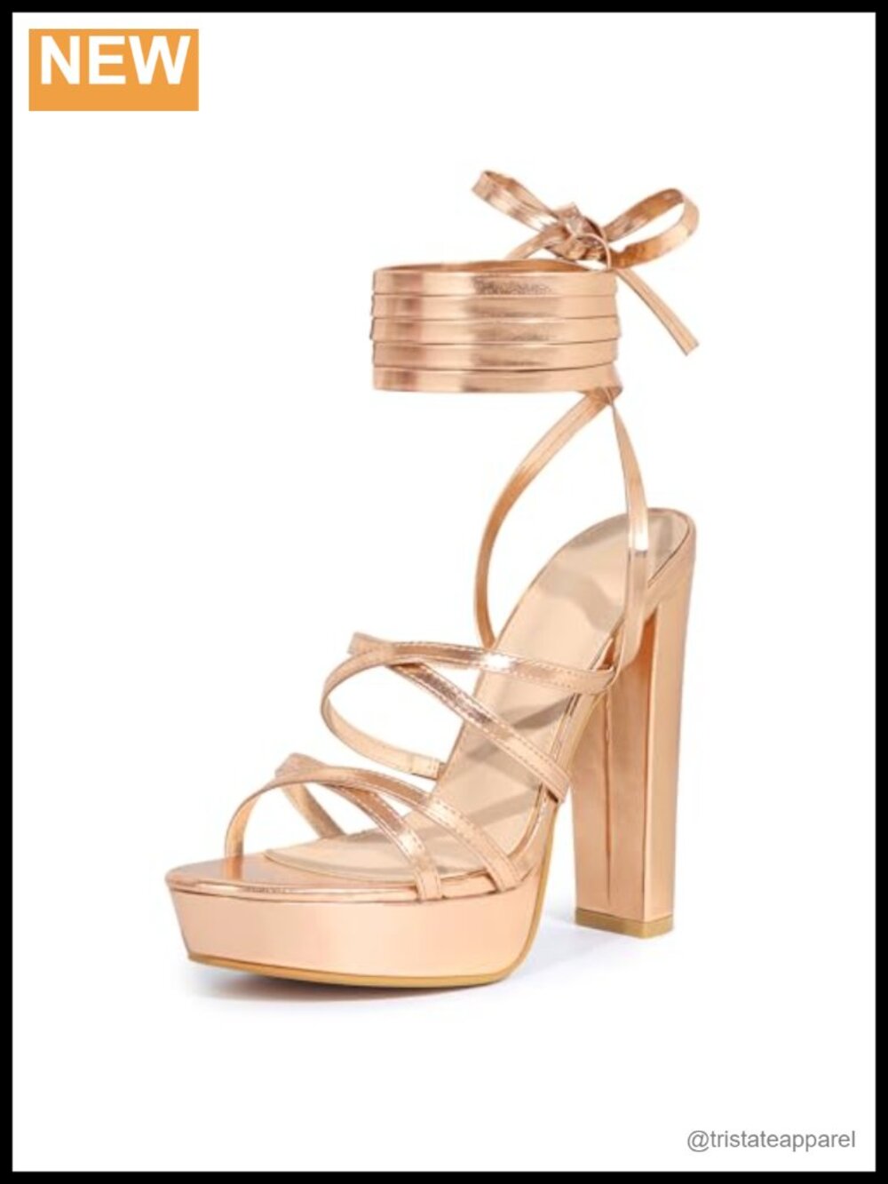 Platform Lace Up Block Heel Strappy Sandals Faux Leather
